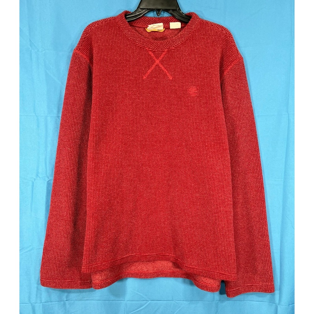 VTG TIMBERLAND Stratham Issue HEATHER RED Ribbed Fleece PULLOVER Sweater Sz L